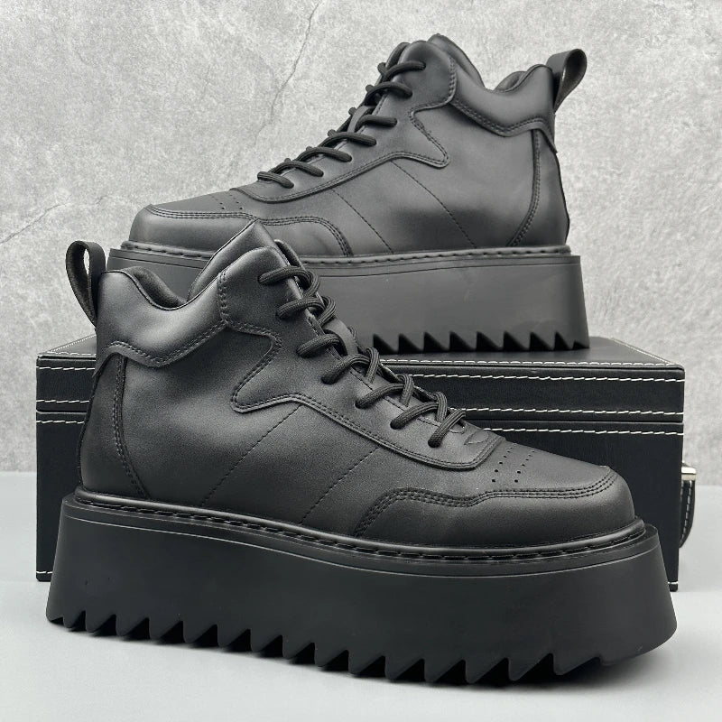 2025 New Mens Shoes High Top Male Sneakers Leather Platform Shoes Comfortable Outdoor Men Running Shoes Breathable Tenis Hombres