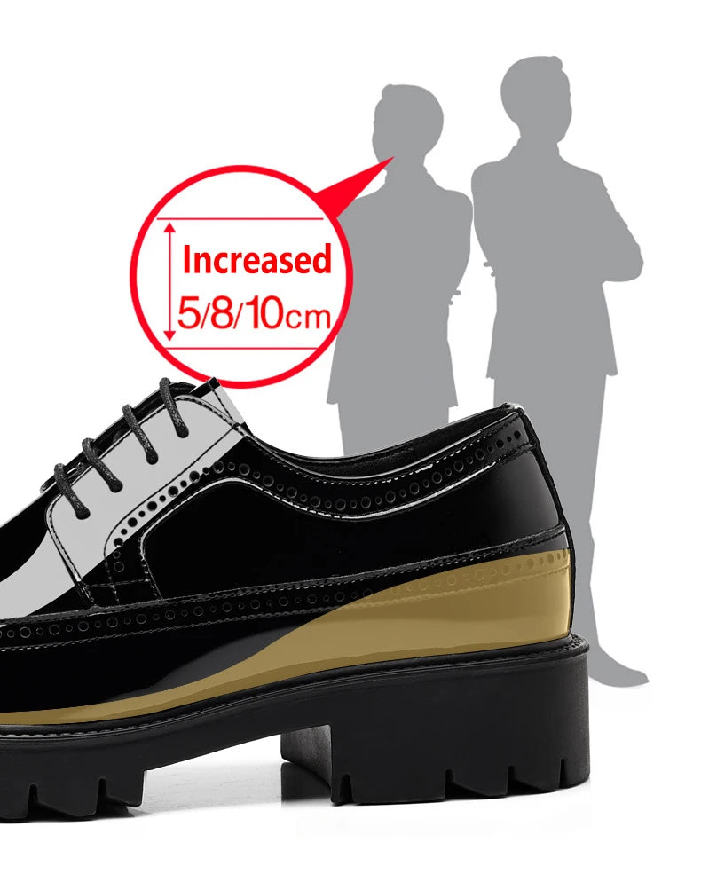 New Men Dress Shoes Elevator Shoes Genuine Leather Increase Business Lift Shoes Bright Upper For Man 8cm 10cm Heightening Shoes
