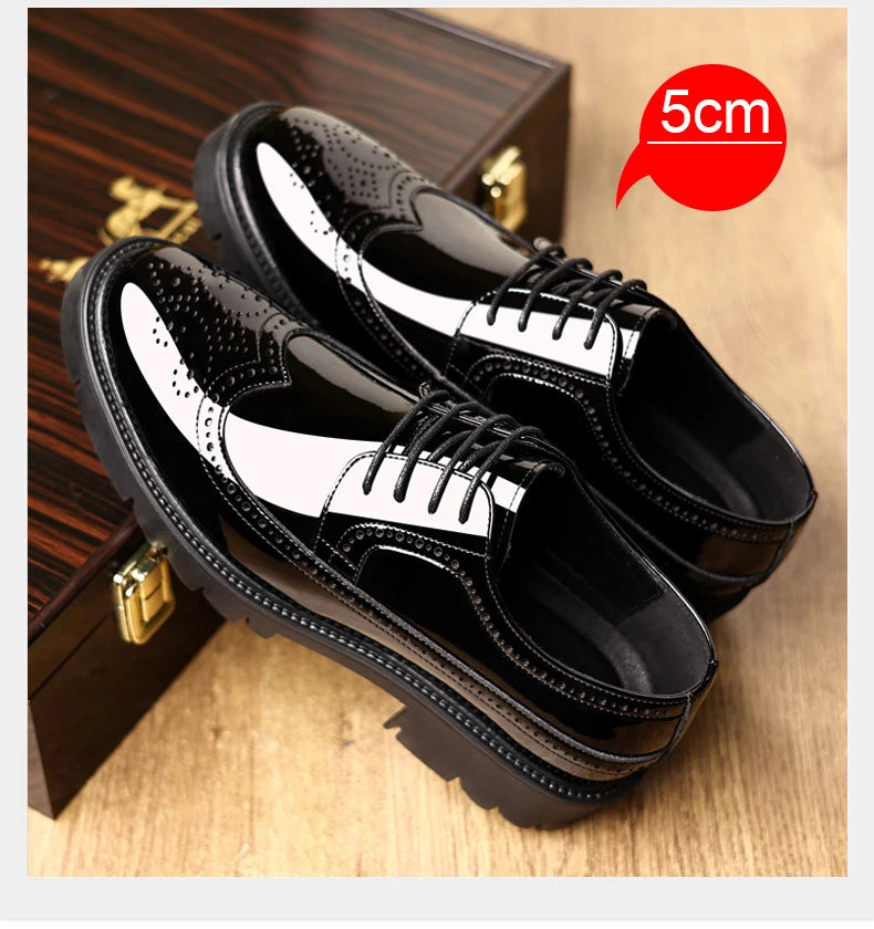 New Men Dress Shoes Elevator Shoes Genuine Leather Increase Business Lift Shoes Bright Upper For Man 8cm 10cm Heightening Shoes