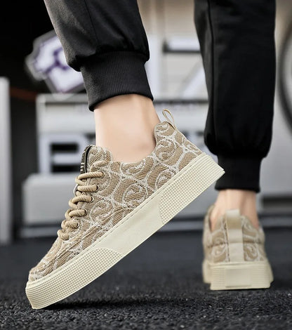 Men's Graffiti Prints Canvas Sneakers 2024 Spring Autumn Breathable Fashion Vulcanize Shoes Outdoor Lace Up Men Casual Shoes