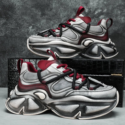 Chunky Sneaker Men Designer Sport Shoes Fashion Casual Microfiber Leather Fabric Breathable Height Increased Flat Platform Shoes