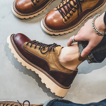 British Style Men's Work Shoes American Thick Soled Casual Shoes Men's Leather Trendy Shoes Retro Style  Luxury Shoes