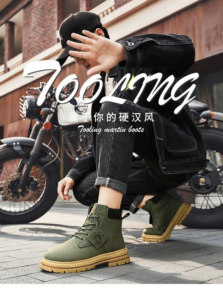 High Top Boots Men's Leather Shoes Fashion Motorcycle Men's Ankle Boots Winter Boot Lace Up Botas Hombre Cowboy Boots