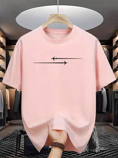 Summer Men's Casual Large Creative Aircraft Pattern Printing Comfortable Sports Round Neck Short Sleeve T-shirt