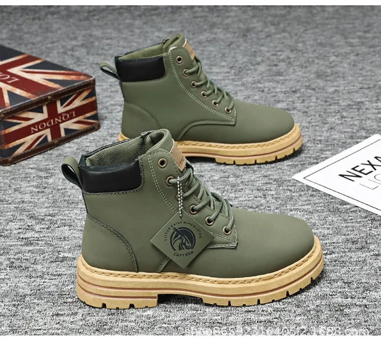 Men's Boots Lace Up 2024 Winter New High Top Leisure All-match Men's Casual Boots Non-slip Trend Rubber Men Flat Boots