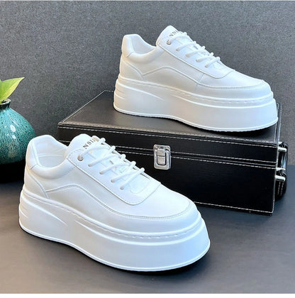 Men's Height Increasing Shoes  New White Fashion Breathable Thick Soled Flat Shoes Trend Versatile Casual Board Shoes man