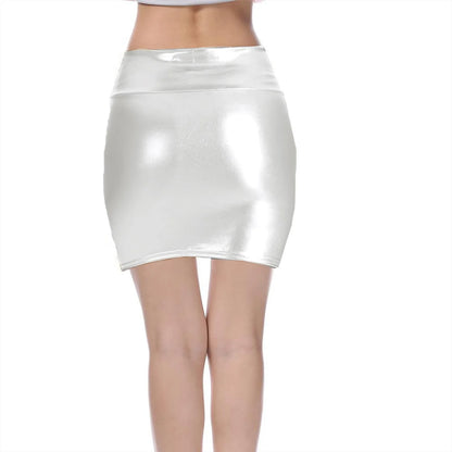 Sexy PU Leather Short Skirts for Women Club Prom Performance Solid High Waist Mini Skirt Gold Red Shine Bright Fladas Mujer XXL