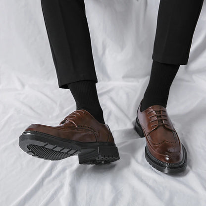 Men's leather shoes, Italian brand, versatile for business, formal wear, casual, high-quality brown, classic block shoes.