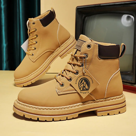 High Top Boots Men's Leather Shoes Fashion Motorcycle Men's Ankle Boots Winter Boot Lace Up Botas Hombre Cowboy Boots