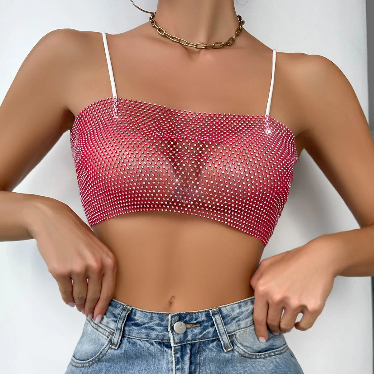 Sexy Fiing Net Bright Diamond Tube Top Strap Tight Body 8 Sparkling Fla S Summer New Arrival Women's Vest Strap