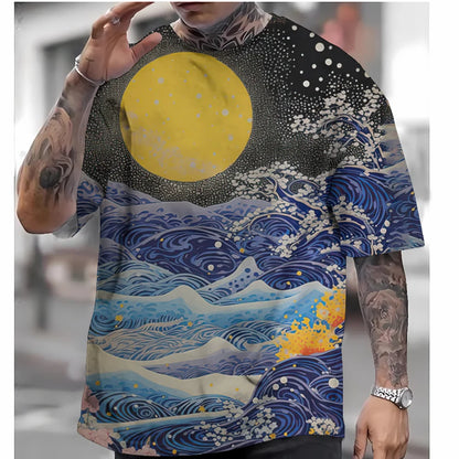 Japanese Style T-Shirt For Men Ukiyo-e Graphic T Shirts 3D Print Tees Short Sleeve T Shirts Oversized Men's Clothing Tops Summer