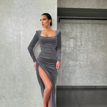 Dress Women Summer 2022 Women Europe New Split Sense Pure Color Led High Waist Dresses Casual Vestidos OLNAL8752