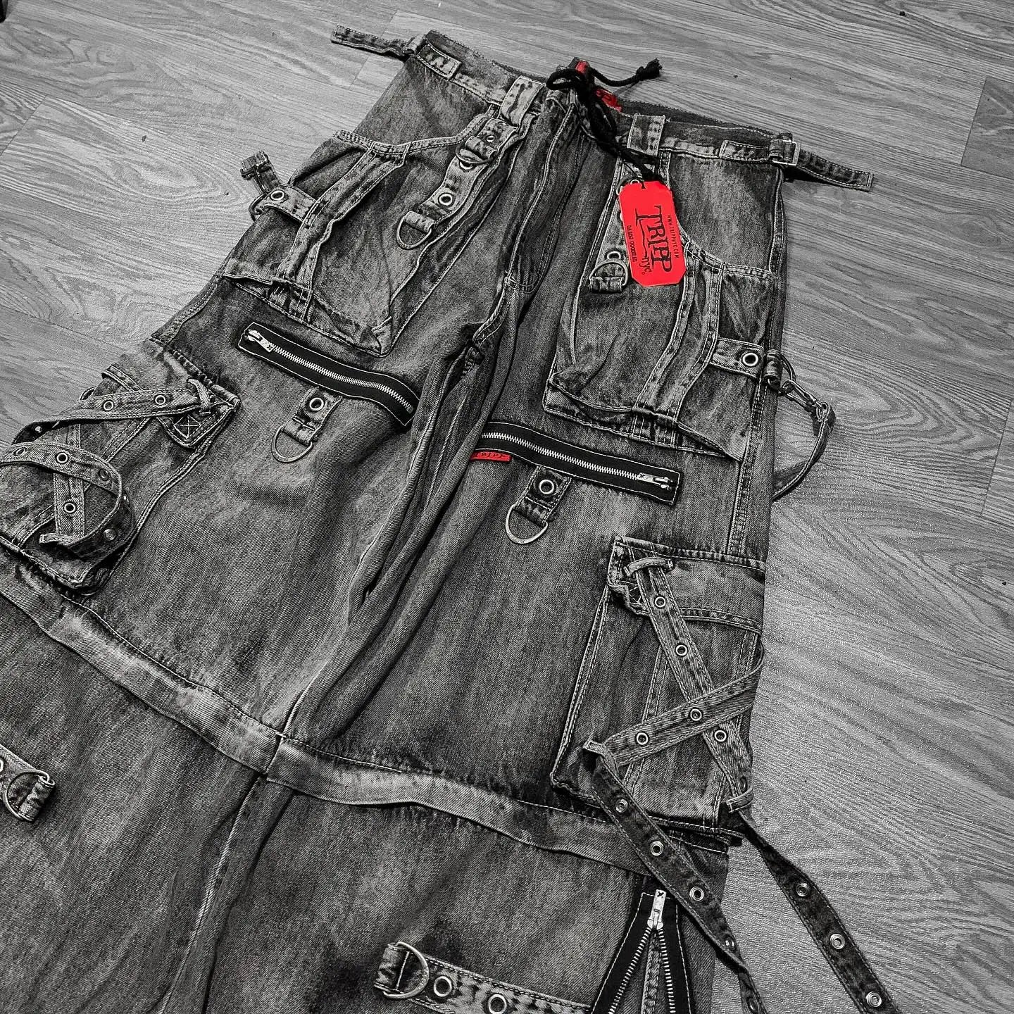 Vintage Heavy Jeans Y2K Clothes Men Women Harajuku Hip Hop Multi Pocket Washed Distressed Baggy Jeans Oversized Wide Leg Trouser
