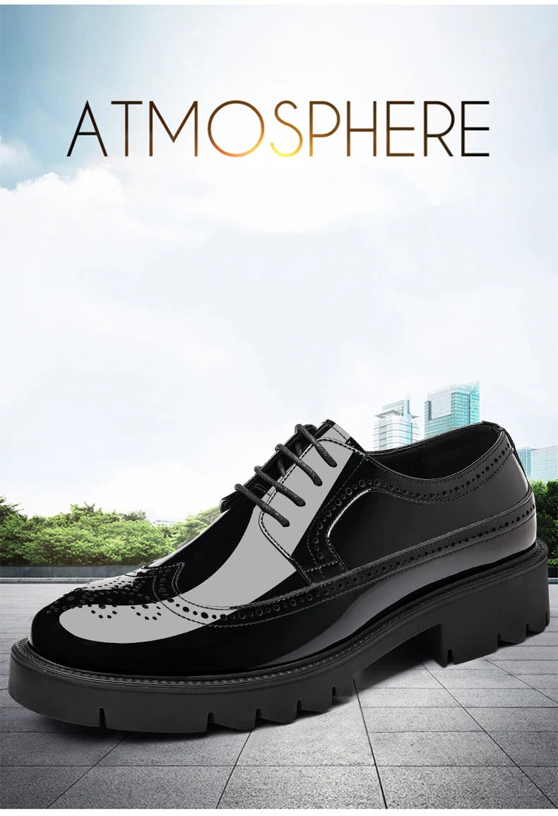 New Men Dress Shoes Elevator Shoes Genuine Leather Increase Business Lift Shoes Bright Upper For Man 8cm 10cm Heightening Shoes