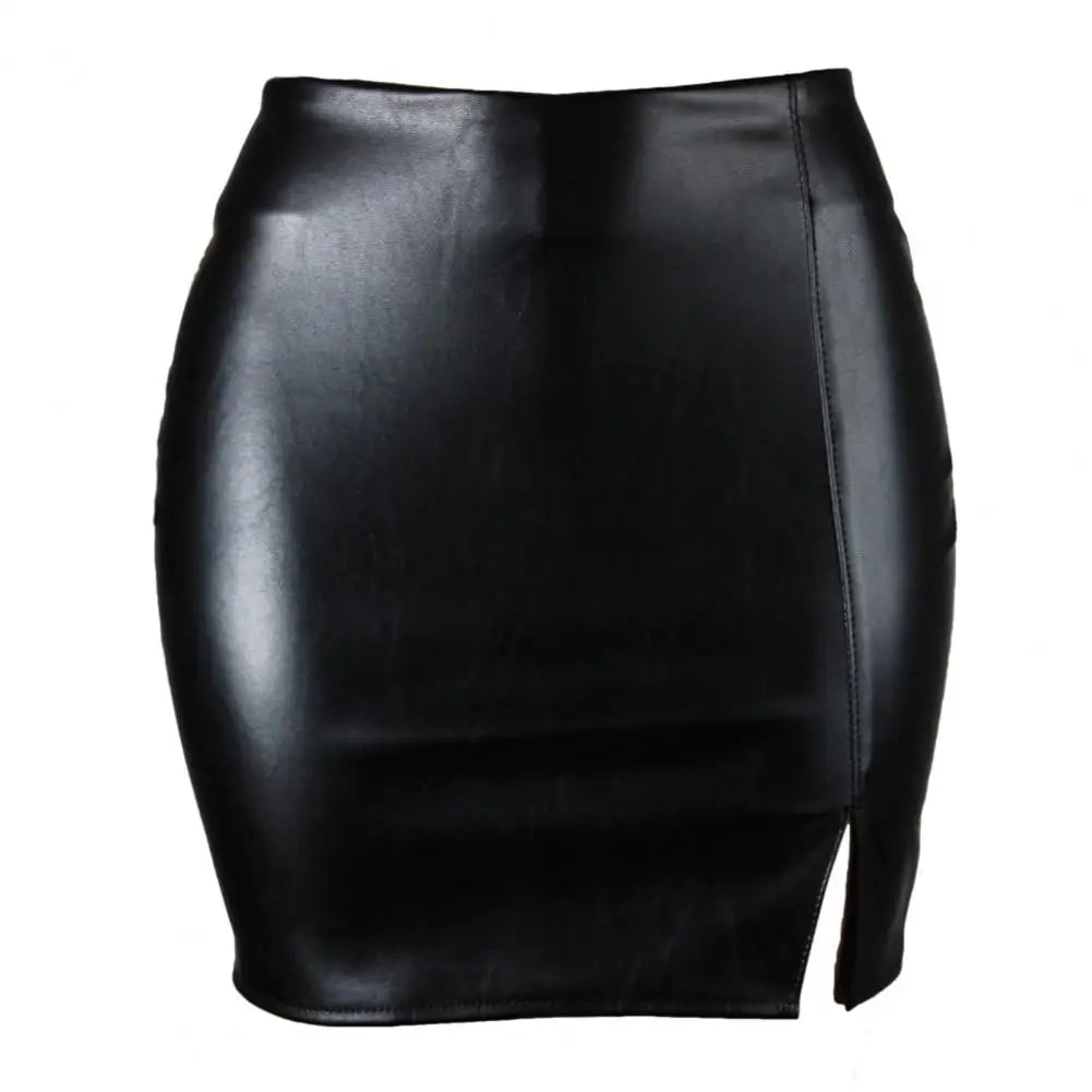 Leather Slim Mini Skirt Sexy Fashion PU Hot Short High Waist Skirt Korean Nightclub Faux Leather High Waist Split Skinny Skirt