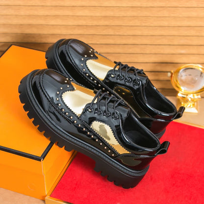 Men Casual Office Business Formal Oxford Thick Bottom Dress Shoes Men Gentleman Outdoor Patent Leather Wedding Shoes Fashion