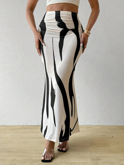 Women's Summer Bodycon Long Skirt Casual High Waist Zebra Print Slim Fit Skirt Elegant Fishtail Skirt
