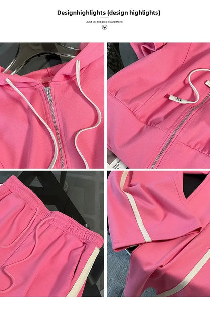 Korean Style Women's Sportswear Summer 2024 Trendy Age-Reducing Slimming Elegant Short Sleeves Hooded Top 2-Piece Set