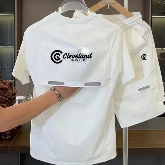 Summer cool feeling casual men's golf suit sports shirt and pants 2-piece quick drying breathable popular quality golf clothing