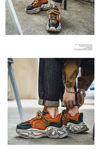 Chunky Sneaker Men Designer Sport Shoes Fashion Casual Microfiber Leather Fabric Breathable Height Increased Flat Platform Shoes