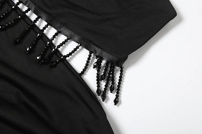Weird Puss Sexy Hollow Tassel Women Dress Y2K Backless Sleeveless Side Ruched Summer Fashion Midnight Clubwear Backless Vestidos