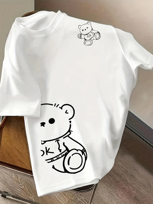 The Latest Hot-selling OK Bear Pattern Printed Short-sleeved Loose Men's and Women's Same Round Neck Cotton T-shirt