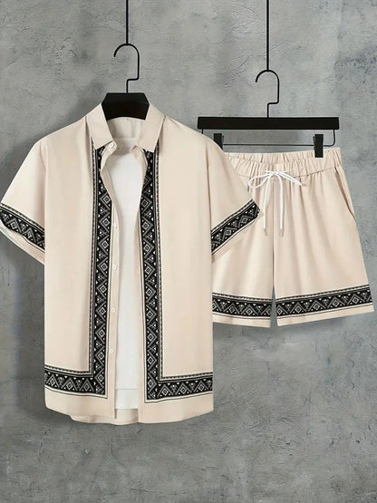 Coconut Tree Print Men's Shirt Gradient Short Sleeve And Beach Shorts Sets Summer Casual Loose Shirts Hawaiian Style Man Outfit