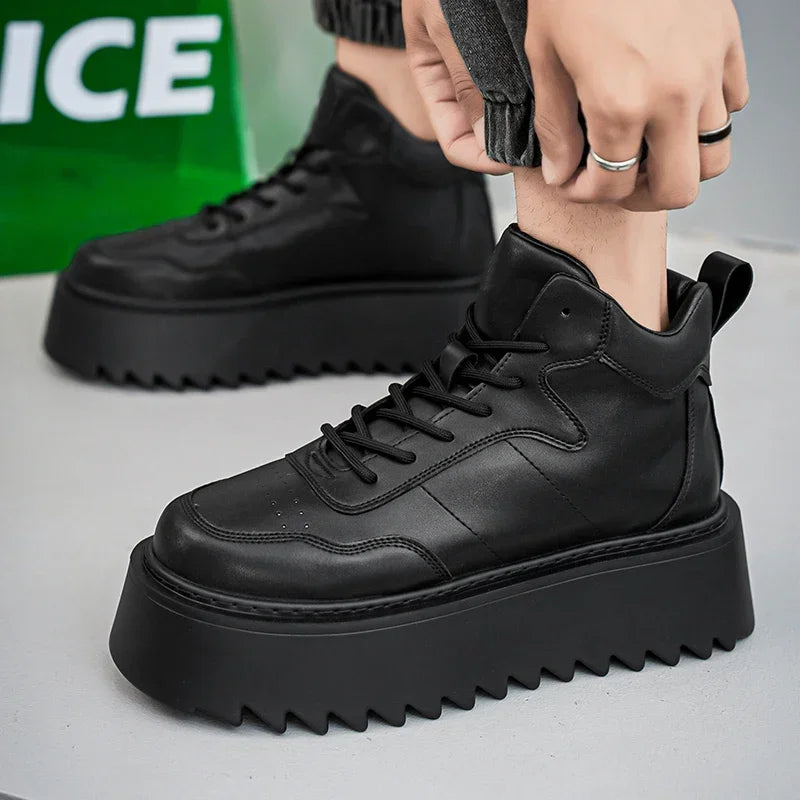 2025 New Mens Shoes High Top Male Sneakers Leather Platform Shoes Comfortable Outdoor Men Running Shoes Breathable Tenis Hombres