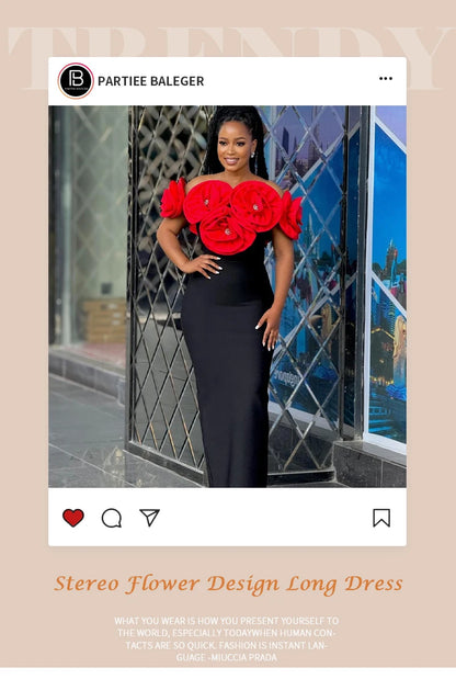 PB 2024 Elegant  3D Flowers Diamond Bra Bandage Maxi Dress Off Shoulder One Line Neck Sleeveless Women Celebrity Club Dress