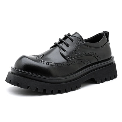 British Style Men's Block Shoes Thick Soled Durable for Office Interviews Formal Shoes Retro Brown Men's Shiny Leather Shoes