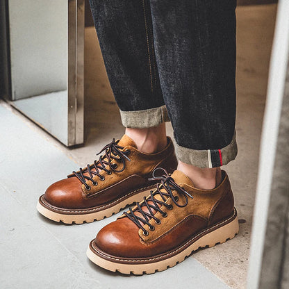 British Style Men's Work Shoes American Thick Soled Casual Shoes Men's Leather Trendy Shoes Retro Style  Luxury Shoes
