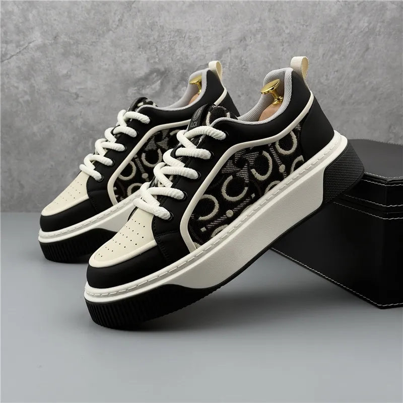 Luxury Designer Britain Men's Lace Up Color-blocked Thick Bottom Causal Board Shoes Flats Moccasins Male Walking Sneakers