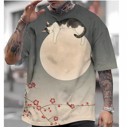 Japanese Style T-Shirt For Men Ukiyo-e Graphic T Shirts 3D Print Tees Short Sleeve T Shirts Oversized Men's Clothing Tops Summer