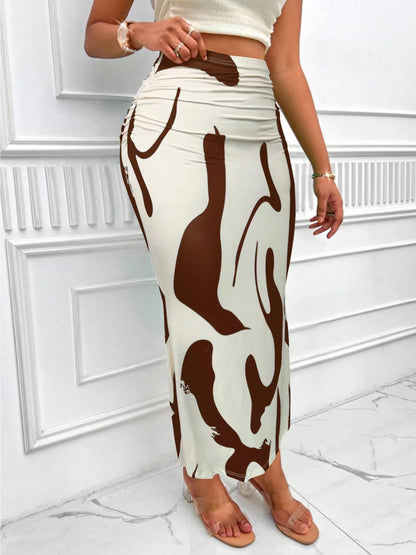 Women's Summer Bodycon Long Skirt Casual High Waist Zebra Print Slim Fit Skirt Elegant Fishtail Skirt