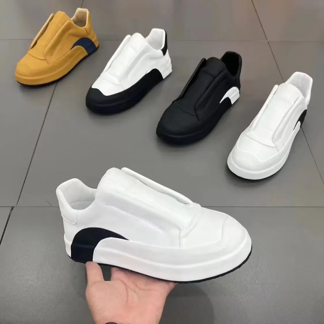 Sneakers Casual Men Cover Bottom Board Shoes Fashion Easy Matching Leather Fabric Breathable Increased Internal Platform Shoes