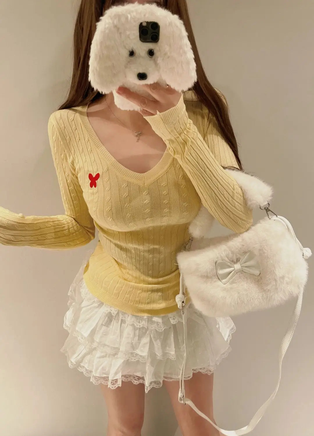 Casual V Neck White Pullovers Women Sweaters Autumn Winter Basic Long Sleeve Y2k Clothes Korean Pink Grey Ladies Tops Jumpers