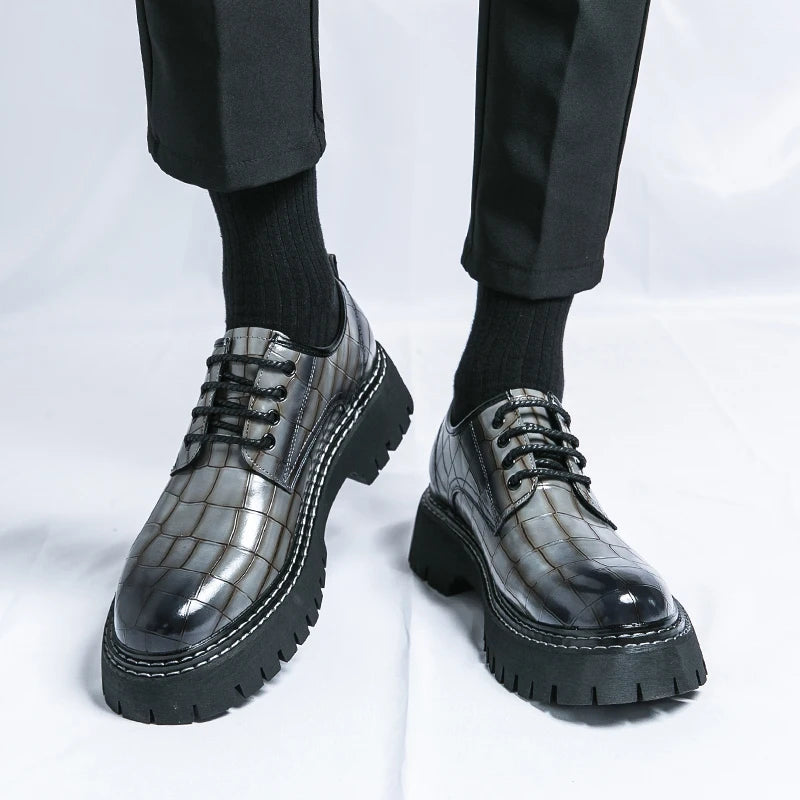 Derby Thick soled Men's Shoes Trendy British style Leisure Outdoor Fashion Party Plus Size Daily office youth leather shoes