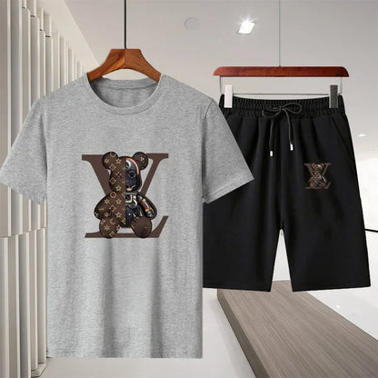 New 2025 summer leisure men's sports suit Outdoor hiking jogging men's short sleeve breathable T-shirt + shorts two-piece set