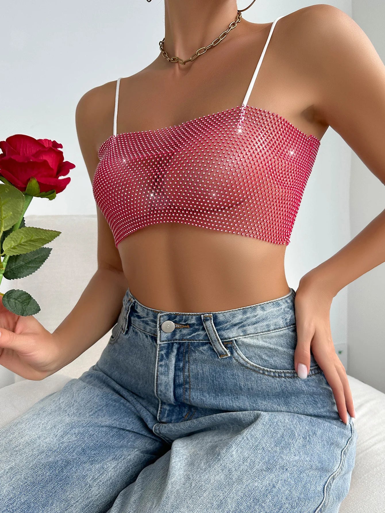 Sexy Fiing Net Bright Diamond Tube Top Strap Tight Body 8 Sparkling Fla S Summer New Arrival Women's Vest Strap