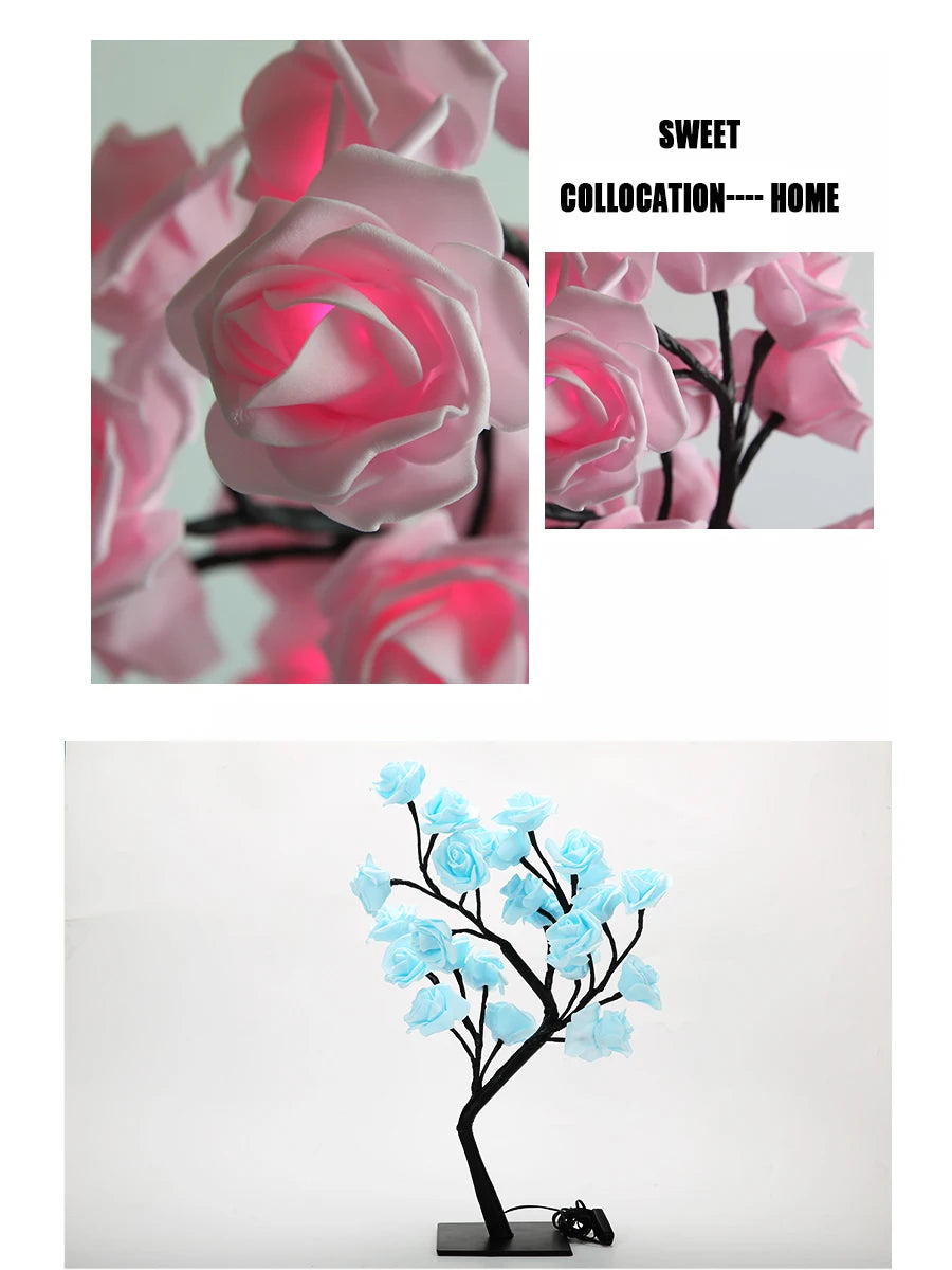 LED Table Lamp Rose Flower Tree USB Night Lights Home Decoration LED Table Lights Parties Xmas Christmas Wedding Bedroom Decor