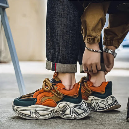 Chunky Sneaker Men Designer Sport Shoes Fashion Casual Microfiber Leather Fabric Breathable Height Increased Flat Platform Shoes
