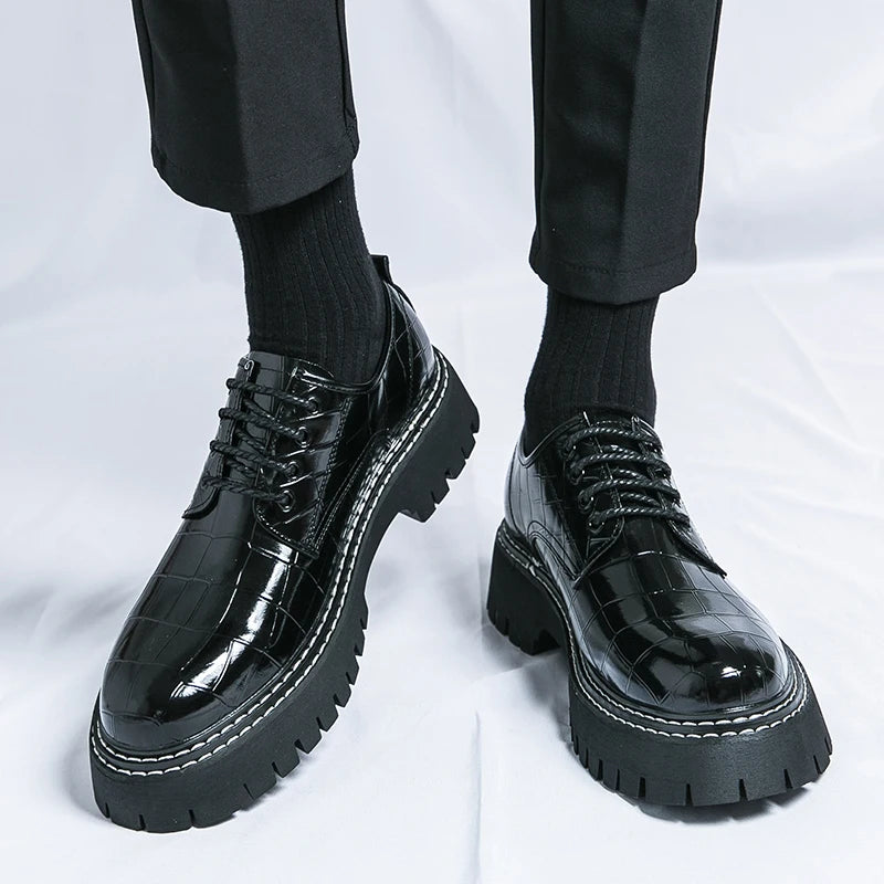 Derby Thick soled Men's Shoes Trendy British style Leisure Outdoor Fashion Party Plus Size Daily office youth leather shoes