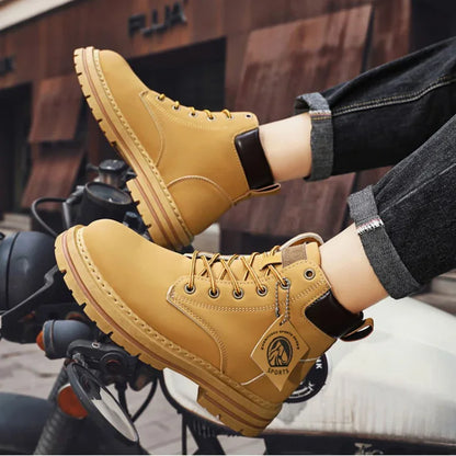 High Top Boots Men's Leather Shoes Fashion Outdoor Ankle Boots for Men Lace-Up Comfortable Male Boots Non Slip Flat Boot Botas