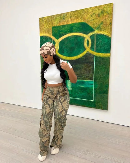 FAGADOER Casual Camouflage Cargo Pants Fashion Y2K Street Wide Leg Pants Women High Waisted Button Pocket Trousers Bottoms 2023