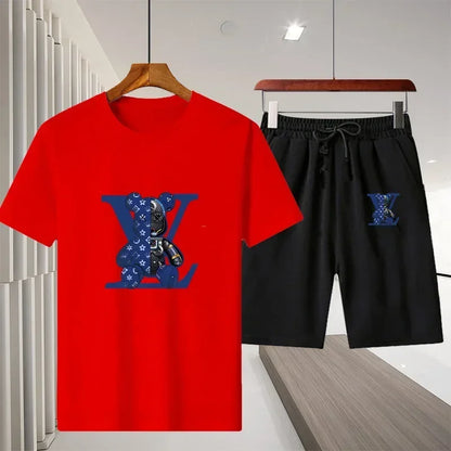 New 2025 summer leisure men's sports suit Outdoor hiking jogging men's short sleeve breathable T-shirt + shorts two-piece set