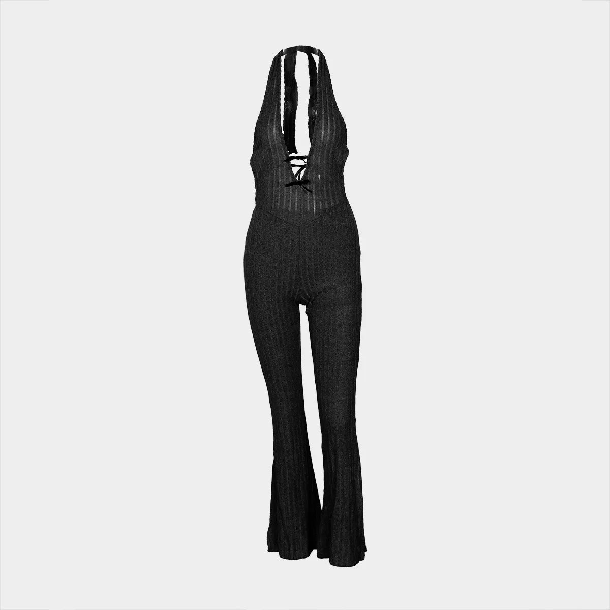 Weird Puss Backless Jumpsuit Women Low-Neck Sleeveless Skinny Stretch Halter Fitness Knit Clubwear Sexy Summer Trend Soft Outfit
