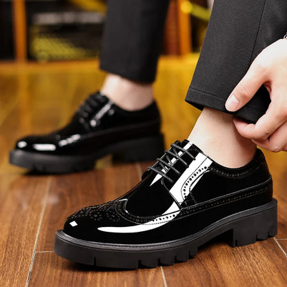 New Men Dress Shoes Elevator Shoes Genuine Leather Increase Business Lift Shoes Bright Upper For Man 8cm 10cm Heightening Shoes