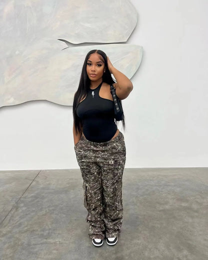 FAGADOER Casual Camouflage Cargo Pants Fashion Y2K Street Wide Leg Pants Women High Waisted Button Pocket Trousers Bottoms 2023