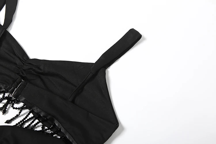 Weird Puss Sexy Hollow Tassel Women Dress Y2K Backless Sleeveless Side Ruched Summer Fashion Midnight Clubwear Backless Vestidos