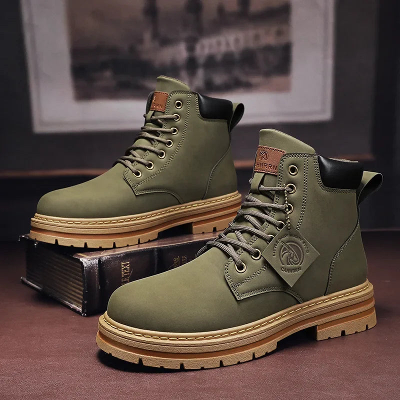 High Top Boots Men's Leather Shoes Fashion Motorcycle Ankle Boots for Men Winter Boots Man Shoes Lace-Up Botas Hombre